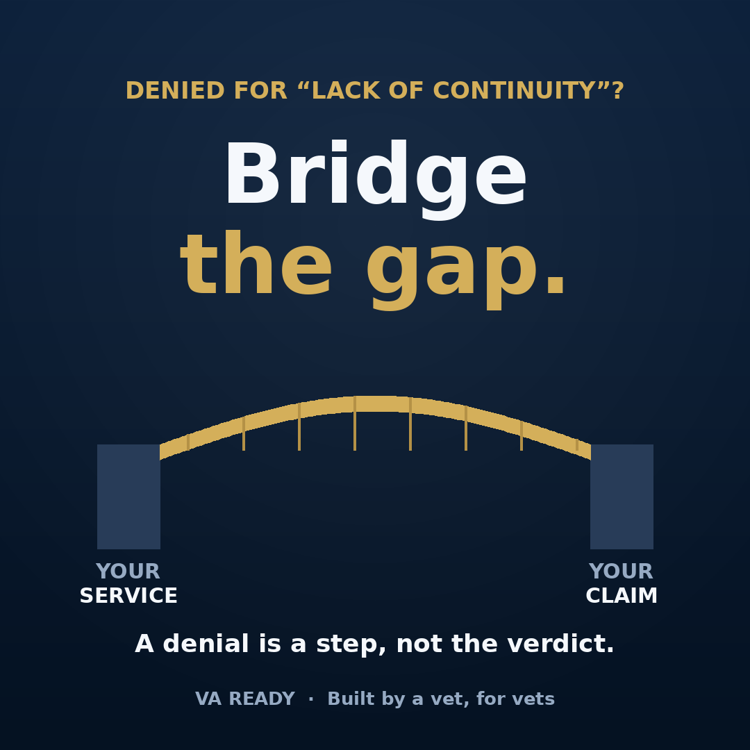 Bridge the Gap — VA Ready's guide to beating a lack-of-continuity-of-symptoms denial.